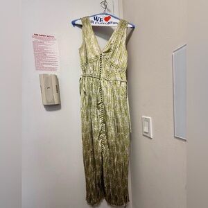 Rebecca Taylor Green and Cream Floral V-Neck Dress